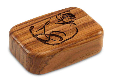 Top View of a 3" Med Wide Teak with laser engraved image of Oriental Cat