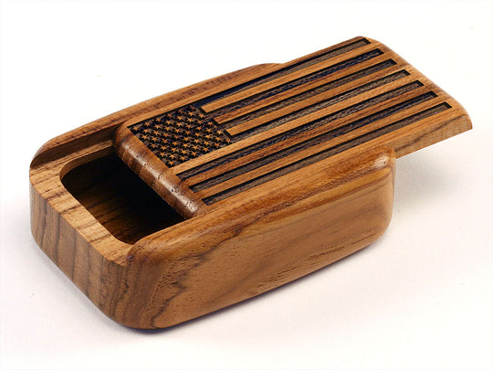 Top View of a 3" Med Wide Teak with laser engraved image of American Flag
