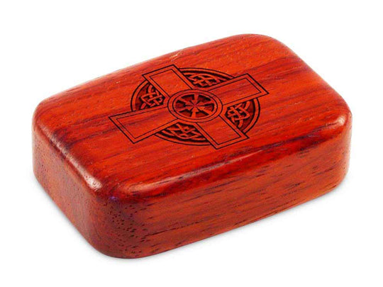 Top View of a 3" Med Wide Padauk with laser engraved image of Celtic Cross Circle