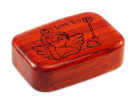 Top View of a 3" Med Wide Padauk with laser engraved image of Cupid