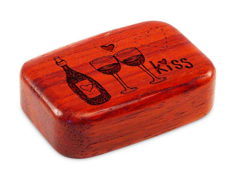 Top View of a 3" Med Wide Padauk with laser engraved image of Wine & Kisses