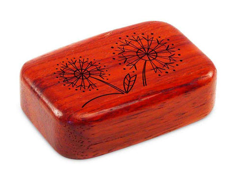 Top View of a 3" Med Wide Padauk with laser engraved image of Dandelions