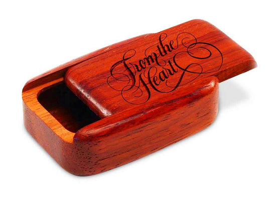 Opened View of a 3" Med Wide Padauk with laser engraved image of From the Heart