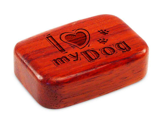 Top View of a 3" Med Wide Padauk with laser engraved image of I Heart My Dog