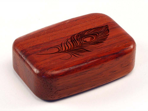 Top View of a 3" Med Wide Padauk with laser engraved image of Peacock Feather with Heart