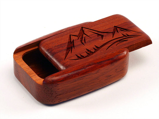 Top View of a 3" Med Wide Padauk with laser engraved image of Mountains