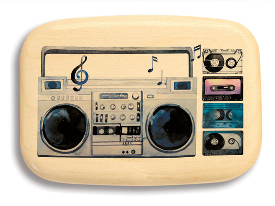 Top View of a 3" Med Wide Aspen with color printed image of Boom Box Watercolor
