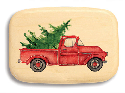 Top View of a 3" Med Wide Aspen with color printed image of Red Christmas Truck