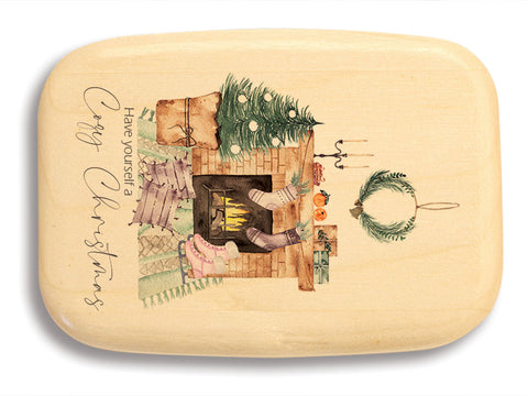 Top View of a 3" Med Wide Aspen with color printed image of Cozy Christmas