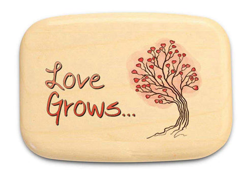 Top View of a 3" Med Wide Aspen with color printed image of Love Grows