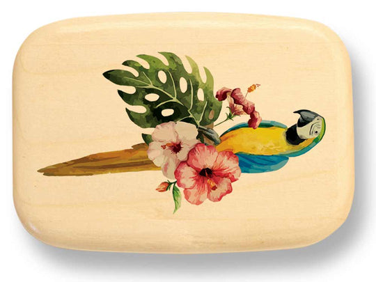 Top View of a 3" Med Wide Aspen with color printed image of Macaw