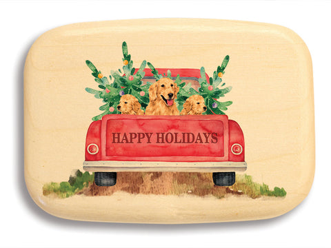 Top View of a 3" Med Wide Aspen with color printed image of Holiday Truck w/ Dogs
