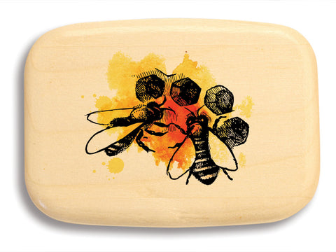 Top View of a 3" Med Wide Aspen with color printed image of Bees and Comb Watercolor