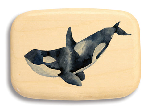 Top View of a 3" Med Wide Aspen with color printed image of Orca