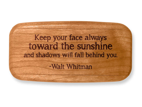 Top VIew of a 4" Med Wide Cherry with laser engraved image of Quote -Walt Whitman