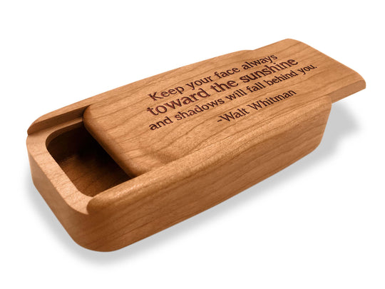 Opened View of a 4" Med Wide Cherry with laser engraved image of Quote -Walt Whitman