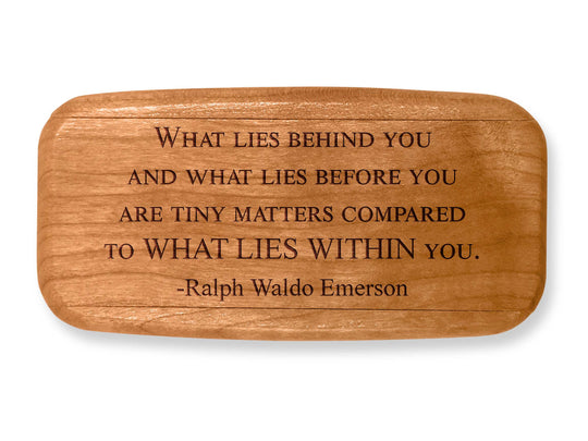 Top VIew of a 4" Med Wide Cherry with laser engraved image of Quote -Emerson Within