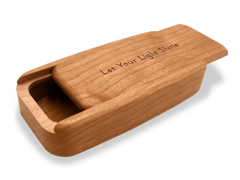 Angled Top View of a 4" Med Wide Cherry with laser engraved image of Quote -Light Shine