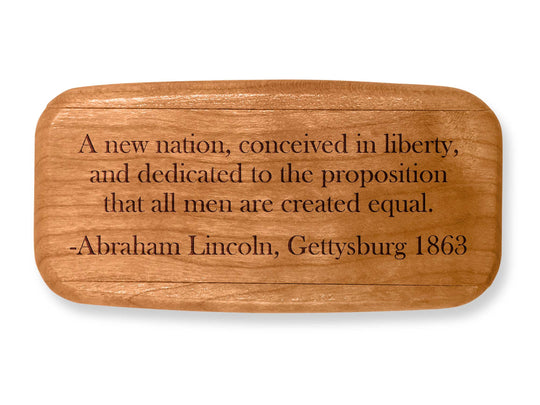 Top VIew of a 4" Med Wide Cherry with laser engraved image of Quote -Lincoln