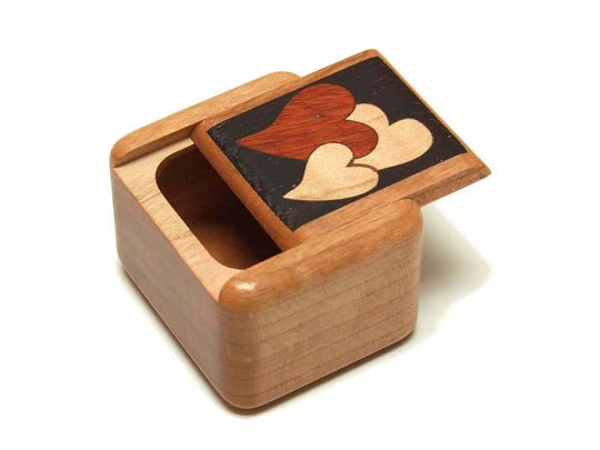 Opened View of a 2" Tall Wide Cherry with inlay pattern of  with marquetry pattern of Heart Marquetry Dark of a 2" Tall Wide Cherry - Heart Marquetry Dark