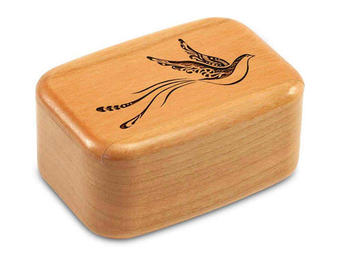 Top View of a 3" Tall Wide Cherry with laser engraved image of Fantasy Bird