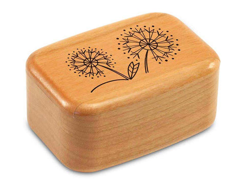Top View of a 3" Tall Wide Cherry with laser engraved image of Dandelions