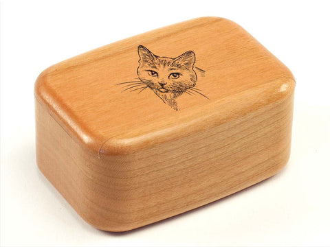 Top View of a 3" Tall Wide Cherry with laser engraved image of House Cat
