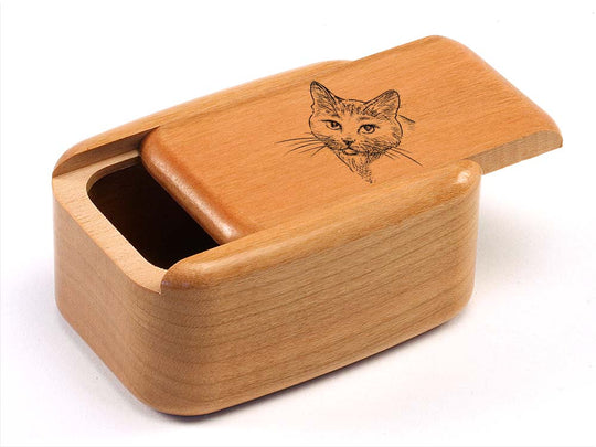 Opened View of a 3" Tall Wide Cherry with laser engraved image of House Cat