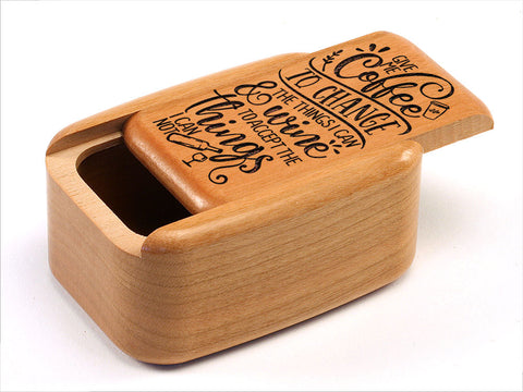 Top View of a 3" Tall Wide Cherry with laser engraved image of Coffee/Wine to Accept