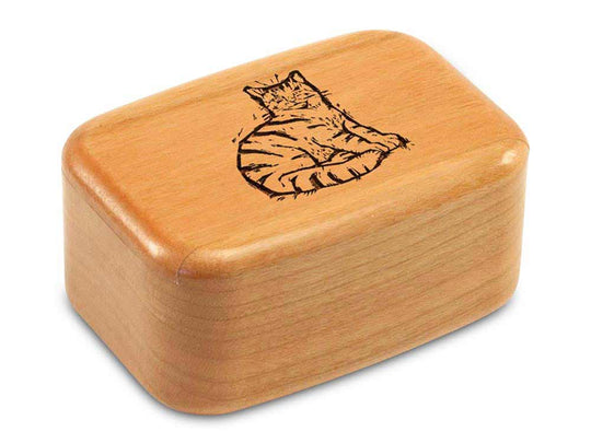 Top View of a 3" Tall Wide Cherry with laser engraved image of Sketched Cat