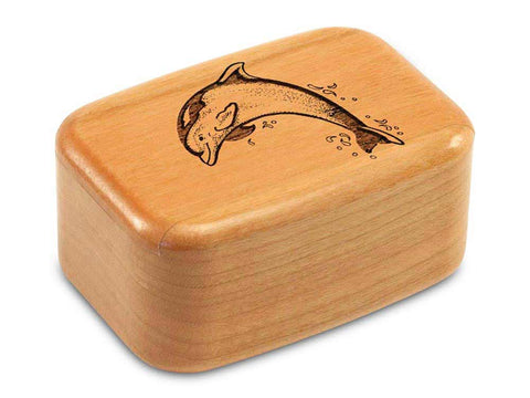 Top View of a 3" Tall Wide Cherry with laser engraved image of Dolphin