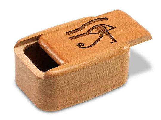 Opened View of a 3" Tall Wide Cherry with laser engraved image of Eye of Horus