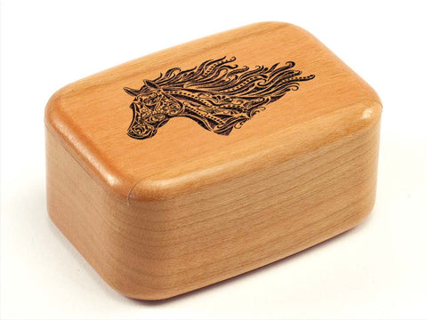 Top View of a 3" Tall Wide Cherry with laser engraved image of Pattern Horse
