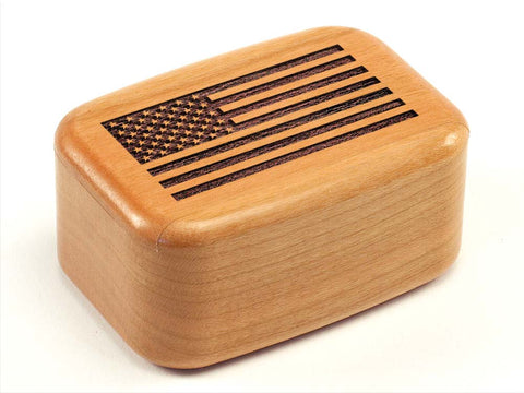 Top View of a 3" Tall Wide Cherry with laser engraved image of American Flag