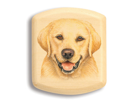 Top View of a 2" Flat Wide Aspen with color printed image of Yellow Labrador