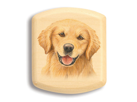 Top View of a 2" Flat Wide Aspen with color printed image of Golden Retriever