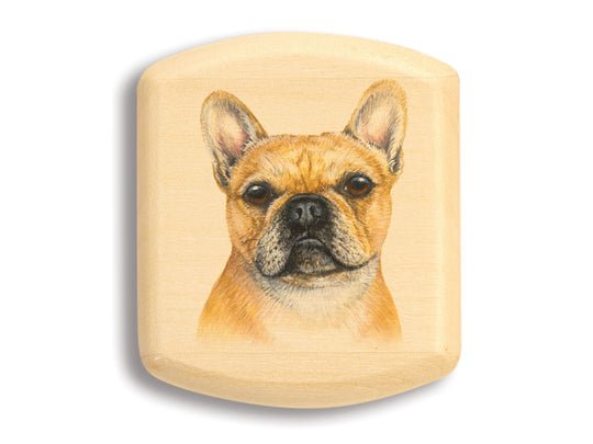 Top View of a 2" Flat Wide Aspen with color printed image of French Bulldog