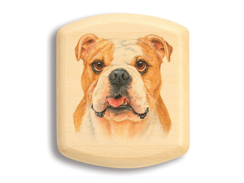 Top View of a 2" Flat Wide Aspen with color printed image of English Bulldog