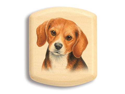 Top View of a 2" Flat Wide Aspen with color printed image of Beagle