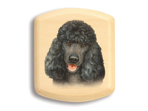 Top View of a 2" Flat Wide Aspen with color printed image of Black Poodle