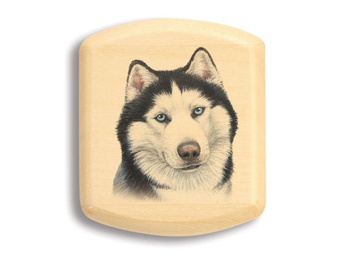 Top View of a 2" Flat Wide Aspen with color printed image of Siberian Husky