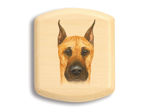 Top View of a 2" Flat Wide Aspen with color printed image of Great Dane