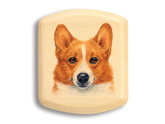 Top View of a 2" Flat Wide Aspen with color printed image of Welsh Corgi