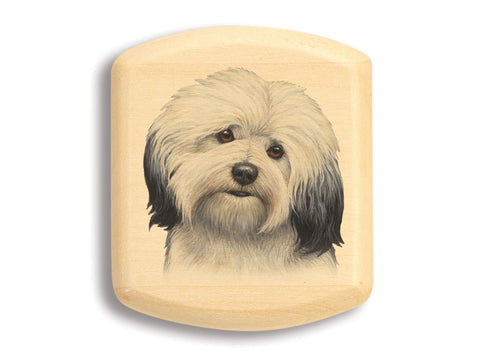 Top View of a 2" Flat Wide Aspen with color printed image of Havanese