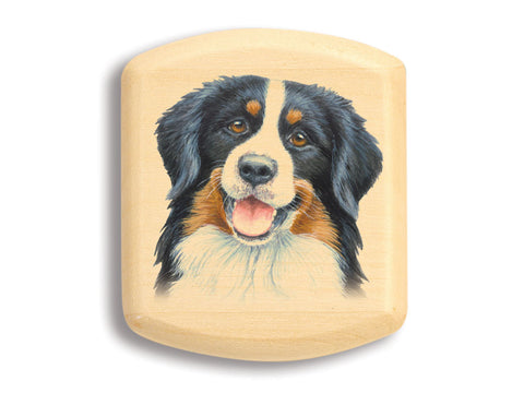 Top View of a 2" Flat Wide Aspen with color printed image of Bernese Mountain Dog