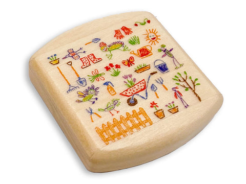 Open View of a Treasure Box with color printed image of Doodle Garden w/ Flower Magnet