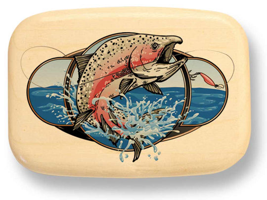 Open View of a Fisherman's Treasure Box with color printed image of w/ Fishing Spoon Keychain