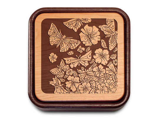 Top View of a Terra Flip-Top with laser engraved image of Flowers & Butterflies