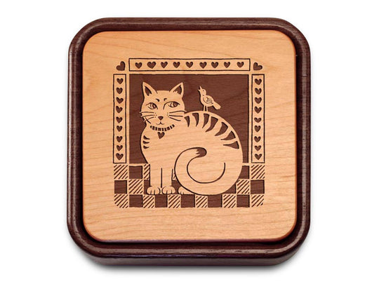 Top View of a Terra Flip-Top with laser engraved image of Folk Cat