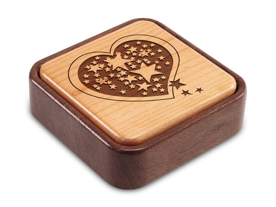Angled Top View of a Terra Inside Engraved Flip-Top with laser engraved image of Heart/Stars